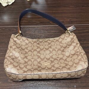 Coach Brown and Tan Signature Shoulder Bag